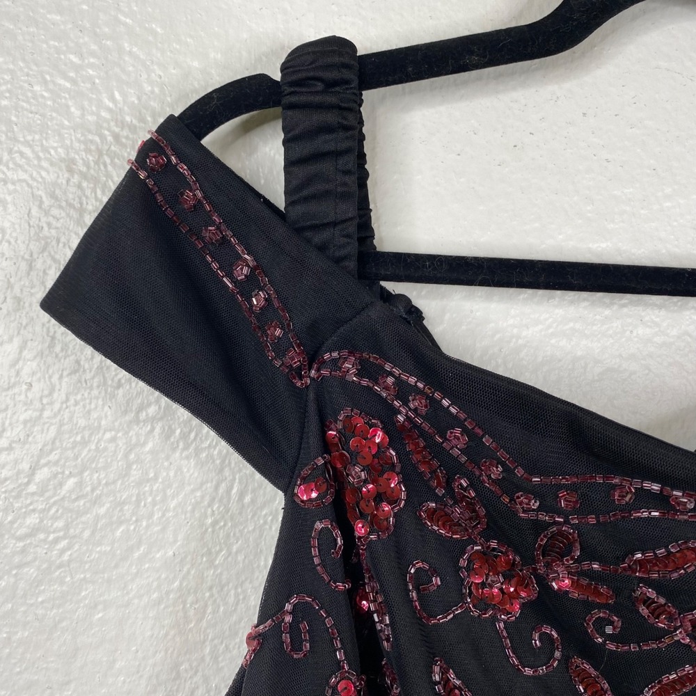 Adrianna Papell Women's Off Shoulder Beaded Sequins Cocktail Dress Black Sz 14 - Picture 6 of 16